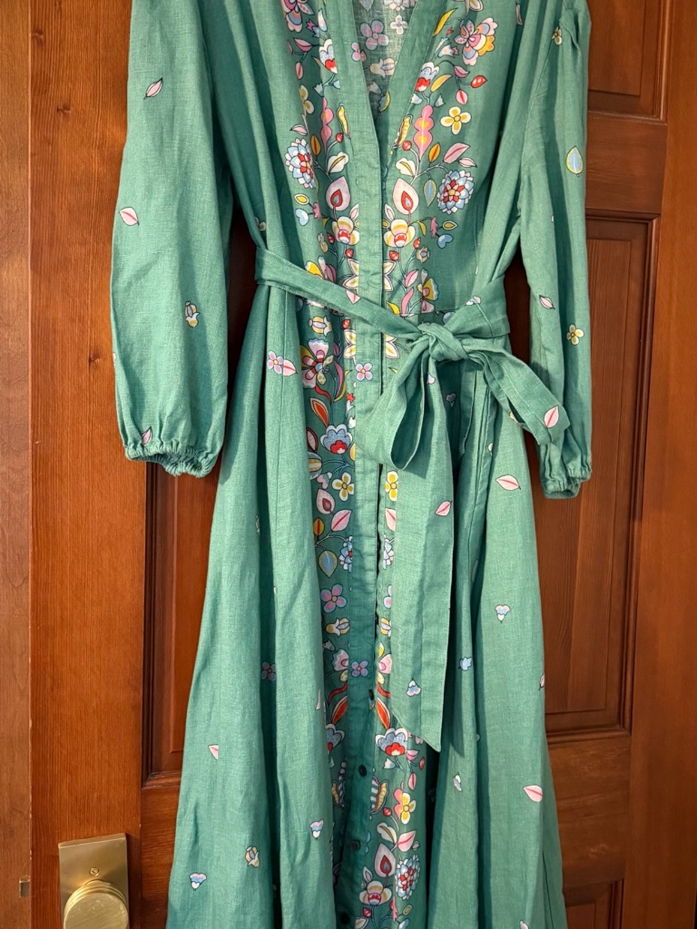 Boden Green Floral Maxi Dress with Multi-Color Embroidery - Picture 2 of 7